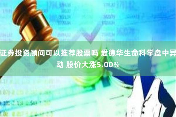 证券投资顾问可以推荐股票吗 爱德华生命科学盘中异动 股价大涨5.00%